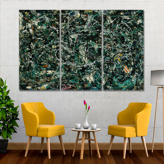 Full Fathom Five Pollock Style Reproduction Abstract Art Print Artesty 3 panels 36" x 24"