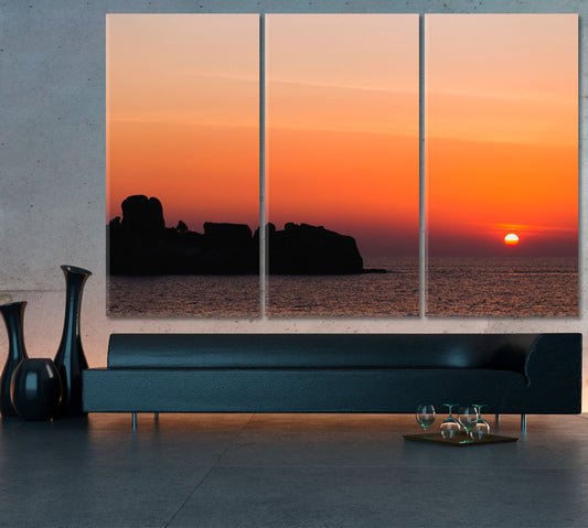 Bright Orange Sunset Over Ocean Tropical Island Landscape Scenery Landscape Fine Art Print Artesty