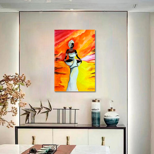 CARRYING WATER Traditional African Woman - Vertical African Style Canvas Print Artesty