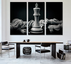 CHESS Black White King And Knight Leader Success Concept Poster Business Concept Wall Art Artesty 3 panels 36" x 24" 