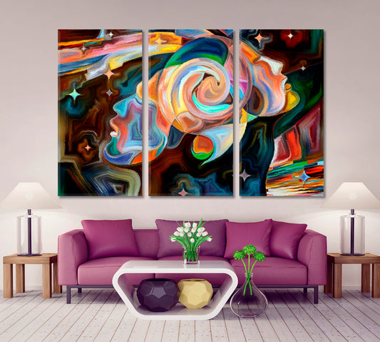 Two Sides Abstraction Consciousness Art Artesty 3 panels 36" x 24"