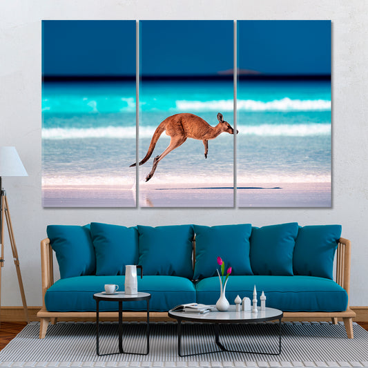 KANGAROO Azure Blue Sea Beach Cape Le Grand National Park Australia Countries Canvas Print Artesty