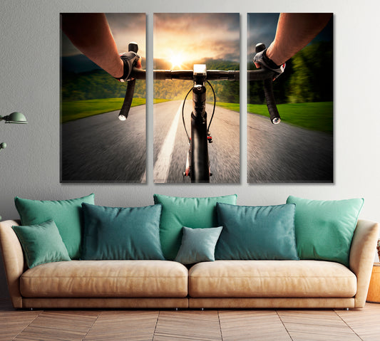 SPORT Track Cyclist Riding Road Motivation Sport Poster Print Decor Artesty 3 panels 36" x 24"