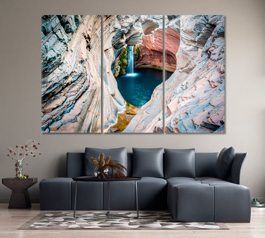 SPA Pool Kanyon Waterfall Landscape Australia Karijini Nature Wall Canvas Print Artesty 3 panels 36" x 24"