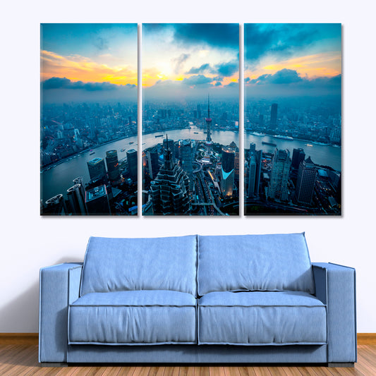 Shanghai Cityscape Cities Wall Art Artesty 3 panels 36" x 24"