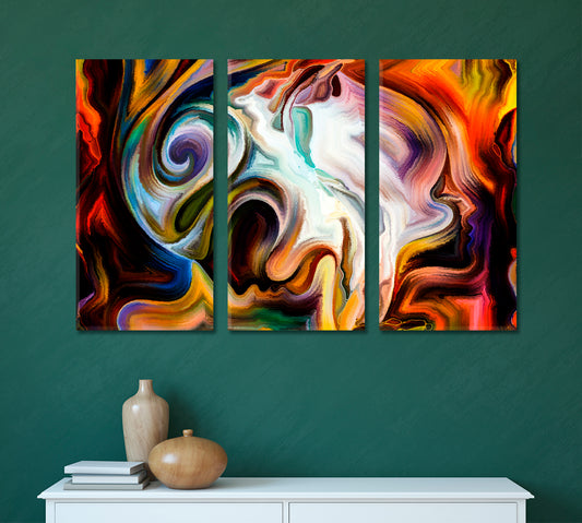 Forces of Nature Artistic Abstraction Human Profile And Refined Lines Contemporary Art Artesty 3 panels 36" x 24"