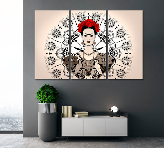 FRIDA KAHLO FAMOUS MEXICAN ARTIST Woman and Flowers Portrait Contemporary Art Artesty