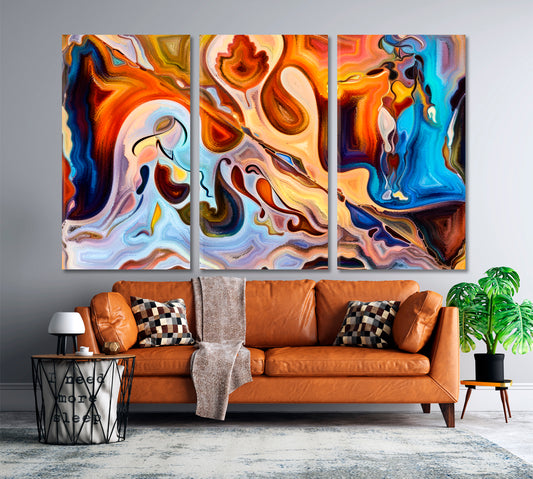 MIND SUBMERGENCE Human Colors and Flowing Curves Contemporary Art Artesty 3 panels 36" x 24"