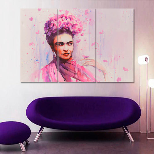 FRIDA KAHLO Woman and Flowers Portrait People Portrait Wall Hangings Artesty 3 panels 36" x 24"