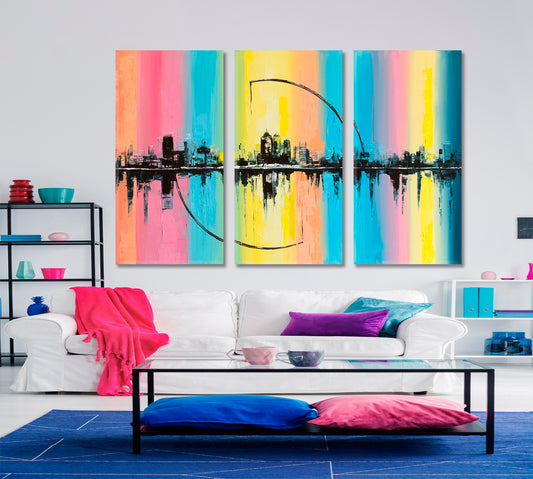 ARC OF THE SUN Abstract Fantasy City Urban Contemporary Style Cities Wall Art Artesty 3 panels 36" x 24"