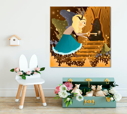 SECRET DOOR Alice in Wonderland Sweet Kids Baby Nursery Wall Art Canvas Print | Square Panel TV, Cartoons Wall Art Canvas Artesty