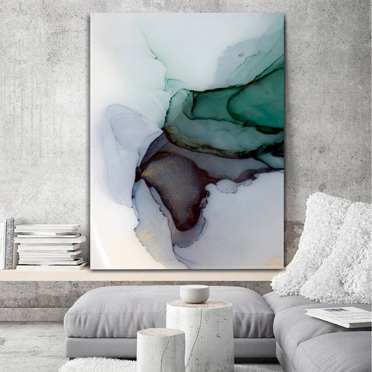 Plum Lavender Steel Grey Olive Green Veins Alcohol Ink Translucent Fluid Art, Oriental Marbling Canvas Print Artesty