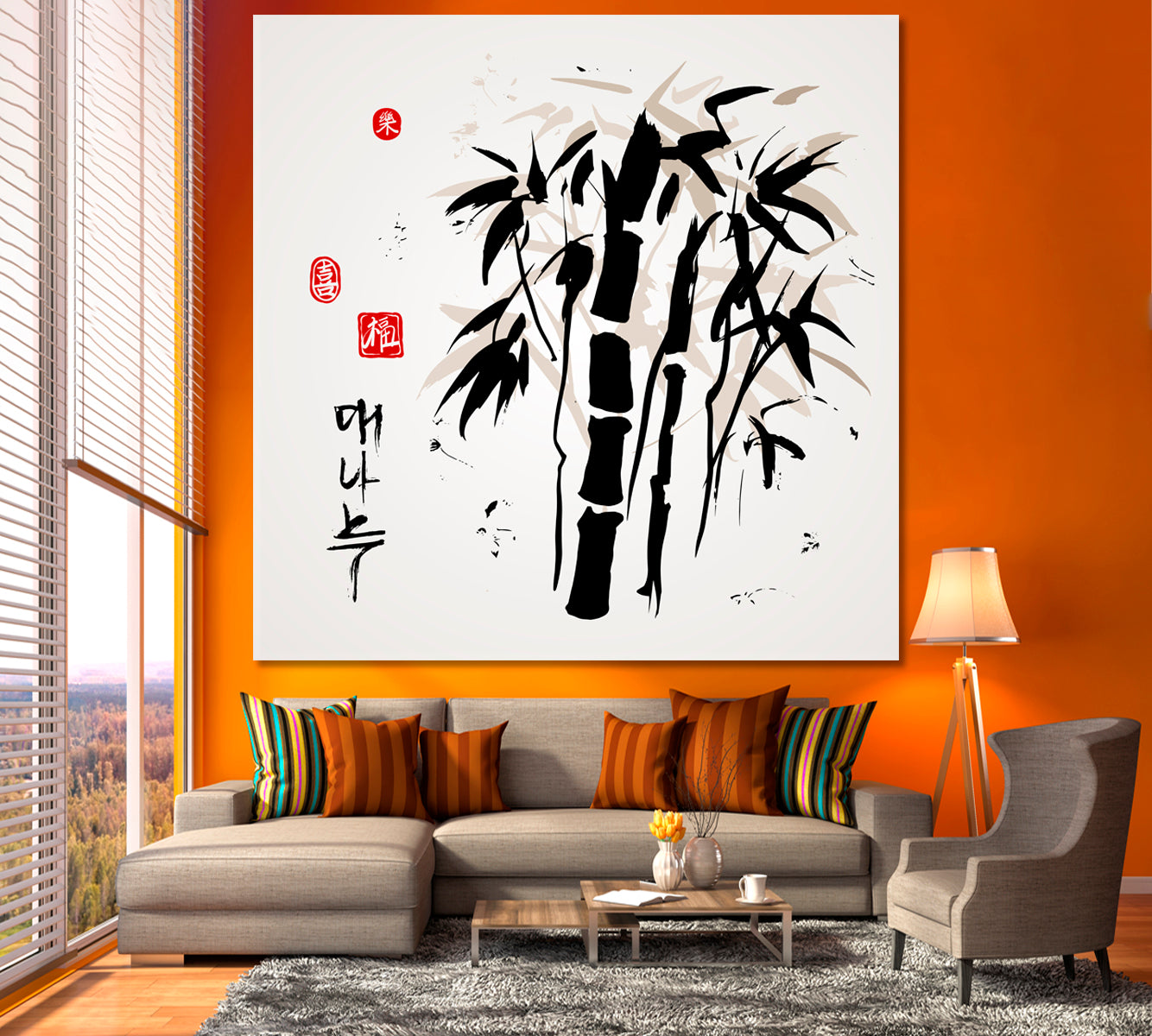 BAMBOO Vintage Tree Traditional Asian Blessing Delight Joy - S Asian Style Canvas Print Wall Art Artesty