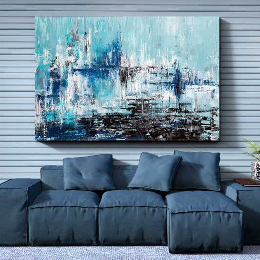 GRUNGE Modern Blue Abstract Acrylic Brush Stroke Painting Abstract Art Print Artesty