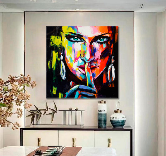 HUSH! Pretty Woman Fauvism Modern Art - Square Panel Fine Art Artesty 1 Panel 12"x12"