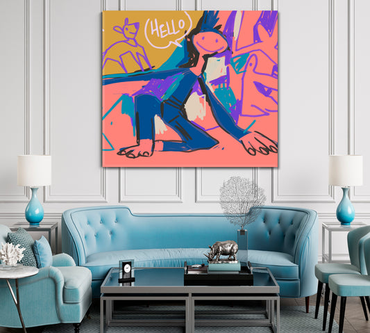 Vivid Coral Blue Ocher Purple Abstract Modernism Art Contemporary Art Artesty