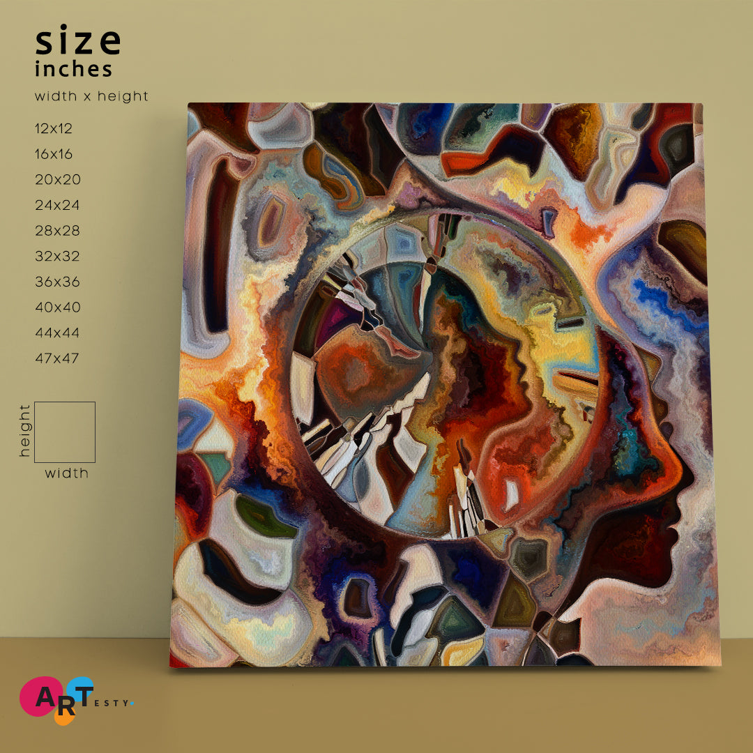 Human Silhouettes in Colors and Shapes Abstract Square Panel Contemporary Art Artesty