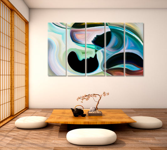 Mother and Child Abstract Forms Design Graceful Profile Lines Canvas Print Abstract Art Print Artesty 5 panels 36" x 24"