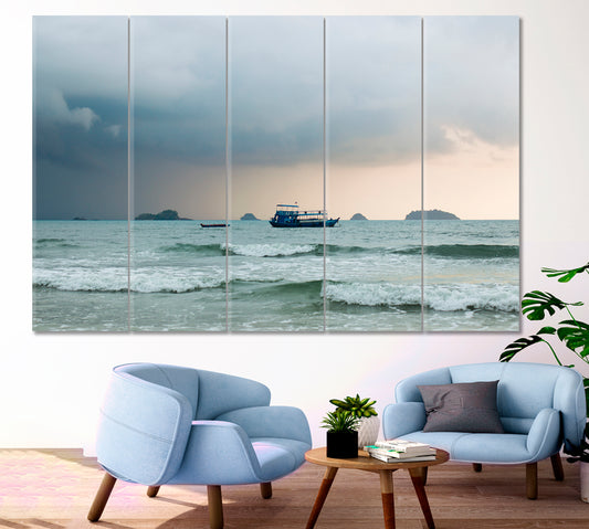 Weathered the Storm | Ship at Sea during a Storm Sailboat Ocean Waves Dark Sky Stormy Seas Skyscape Canvas Artesty 5 panels 36" x 24"