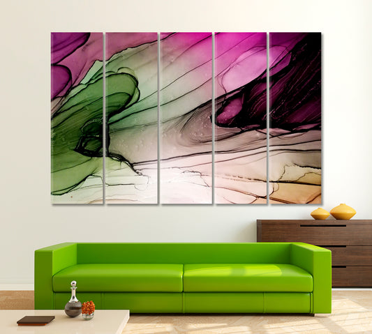 CRYSTAL Burgundy Dark Olive Alcohol Ink Mix Fluid Art, Oriental Marbling Canvas Print Artesty