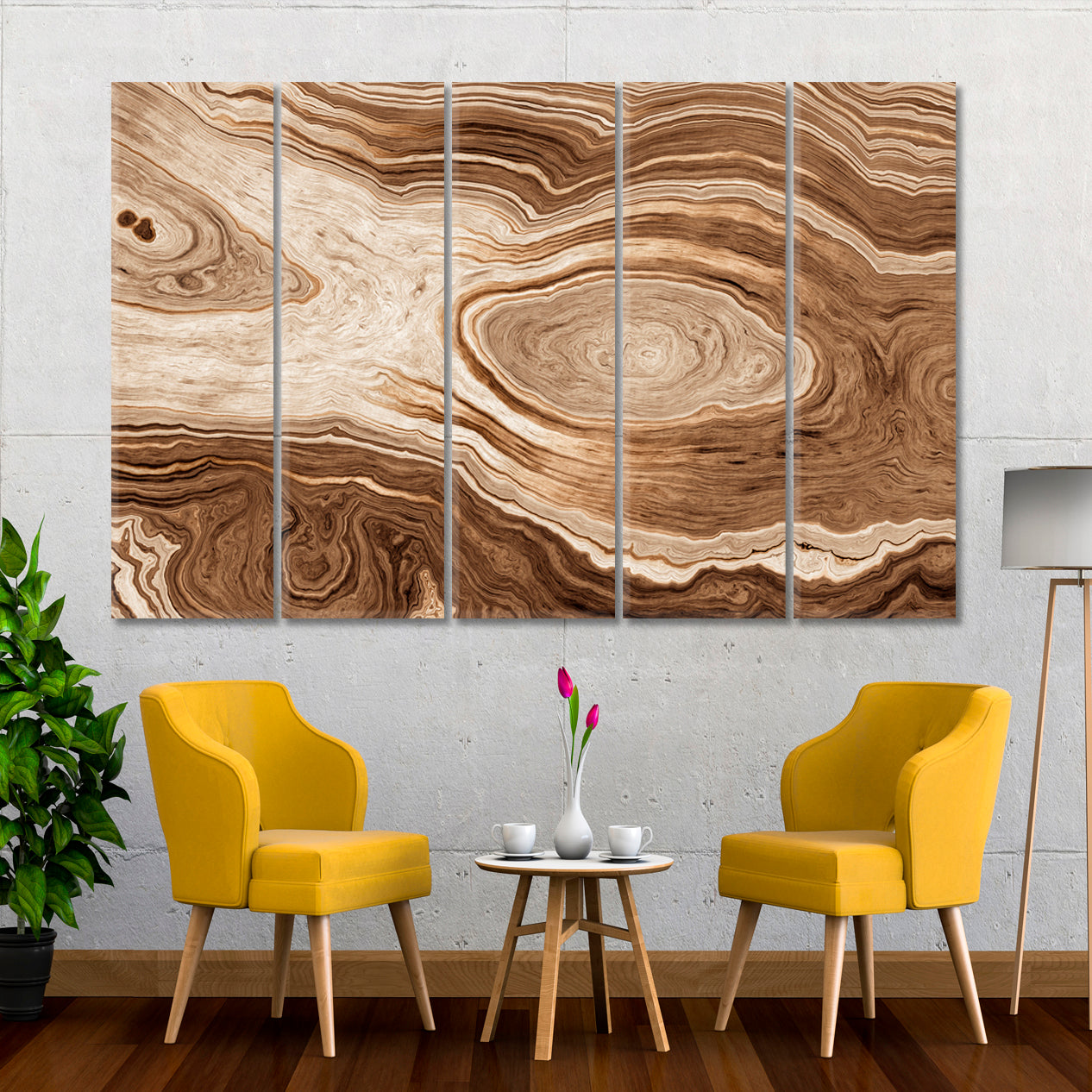 ABSTRACT Wavy Lines Age Growth Rings Oak Big Tree Trunk Slice Cut Woods Abstract Art Print Artesty 5 panels 36" x 24" 