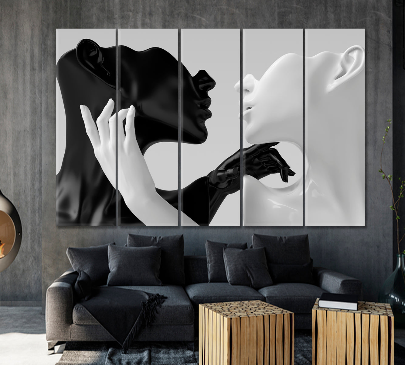 ABSTRACT ELEGANT Black and White Yin and Yang On Grey Black and White Wall Art Print Artesty   