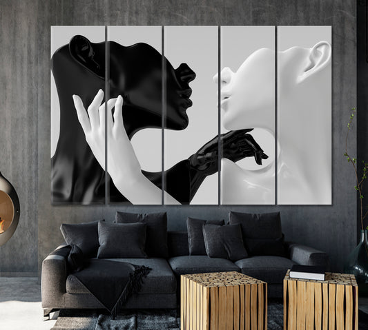 ABSTRACT ELEGANT Black and White Yin and Yang On Grey Black and White Wall Art Print Artesty