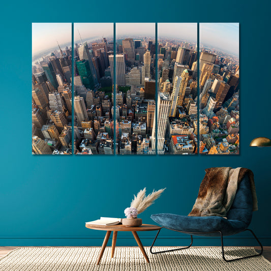 NY SKYSCRAPERS Skyline New York City Central Park Aerial View Cities Wall Art Artesty 5 panels 36" x 24"