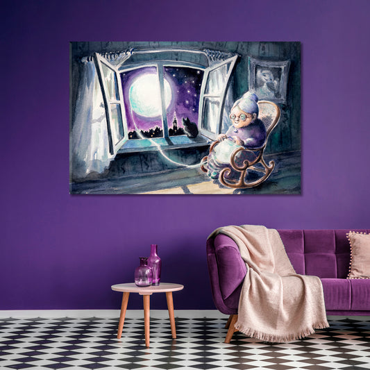 Sweet Granny Grandmother Knitting Sweater Canvas Print Kids Room Canvas Art Print Artesty