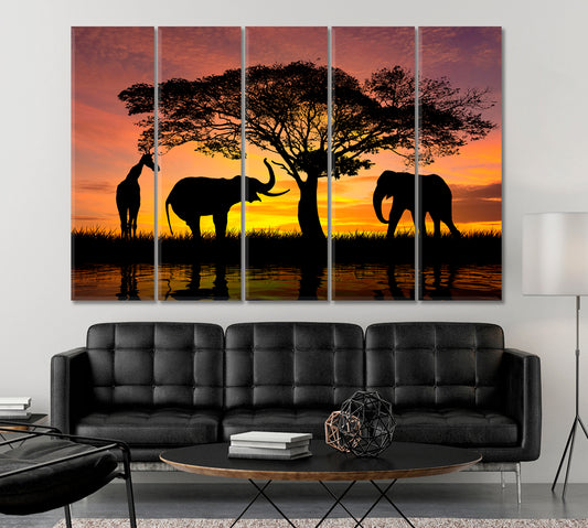 AFRICA SAFARI Savannah Sunset Scenery Countries Canvas Print Artesty