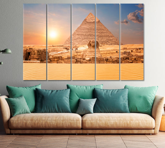 Sphinx Pyramid of Chephren Egypt Famous Landmarks Famous Landmarks Artwork Print Artesty 5 panels 36" x 24"
