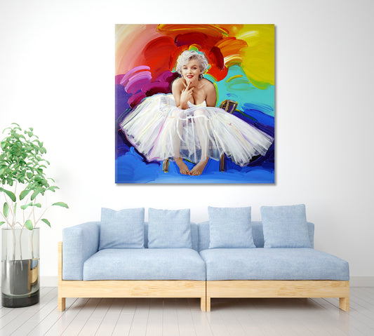 MARILYN MONROE Movie Star Marilyn Monroe Poster POP ART Style - Square Panel Celebs Canvas Print Artesty
