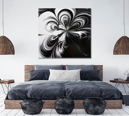 Black And White Abstract Poster Fluid Art, Oriental Marbling Canvas Print Artesty