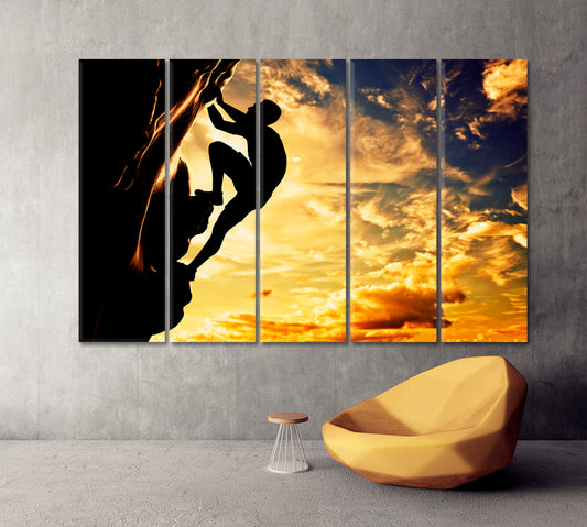 Hill to Climb, Rock Mountain at Sunset Motivation Sport Poster Print Decor Artesty 5 panels 36" x 24"
