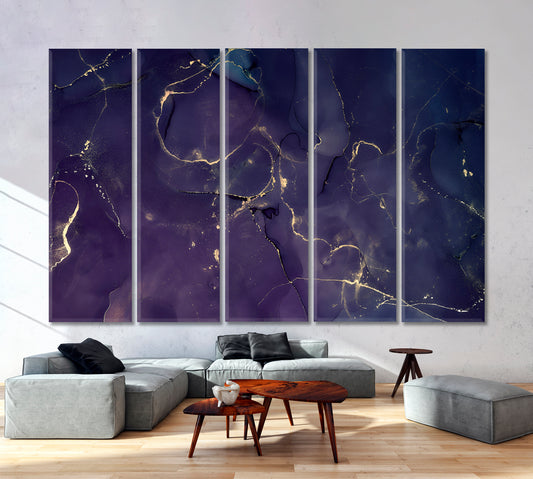 Purple Alcohol Ink Marble Fluid Art, Oriental Marbling Canvas Print Artesty 5 panels 36" x 24"