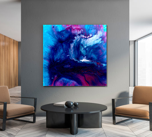 Acrylic Pouring Multicolor Colorful Artwork Fluid Art, Oriental Marbling Canvas Print Artesty