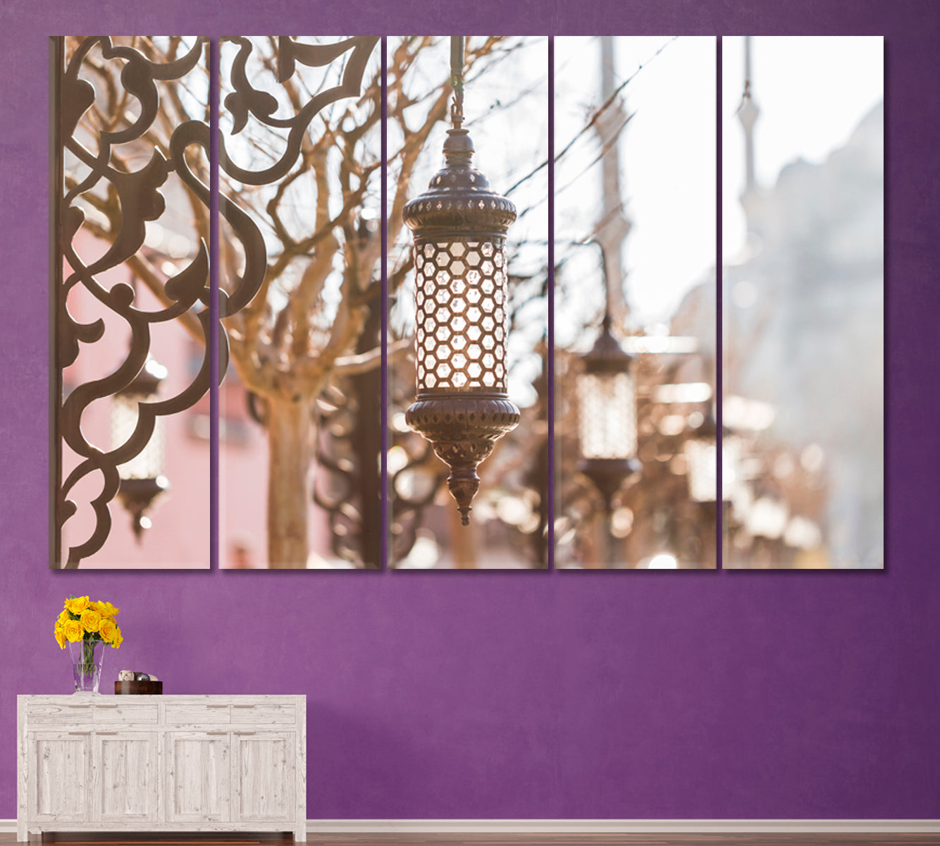 URBAN ROMANTIC Magic Vintage Street Lanterns Charming Old City Cities Wall Art Artesty 5 panels 36" x 24"