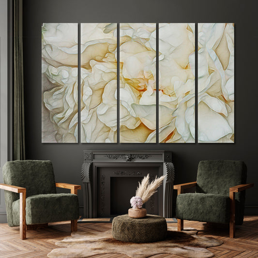 Peony Flower Petals Abstract Forms Pattern Soft White Creamy Pastel Colors Canvas Print Abstract Art Print Artesty 5 panels 36" x 24"