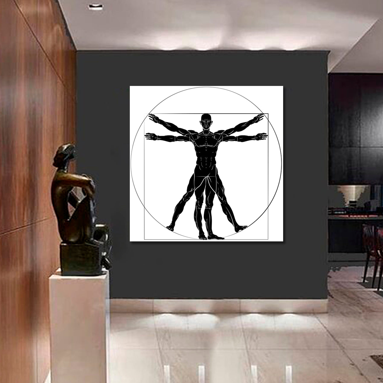 VITRUVIAN MAN Leonardo Da Vinci Style | Square Black and White Wall Art Print Artesty   