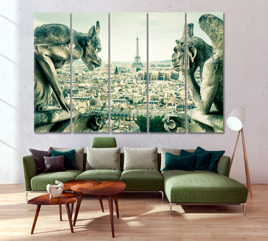 Old Cathedral Notre Dame Famous Landmark Paris Famous Landmarks Artwork Print Artesty 5 panels 36" x 24"