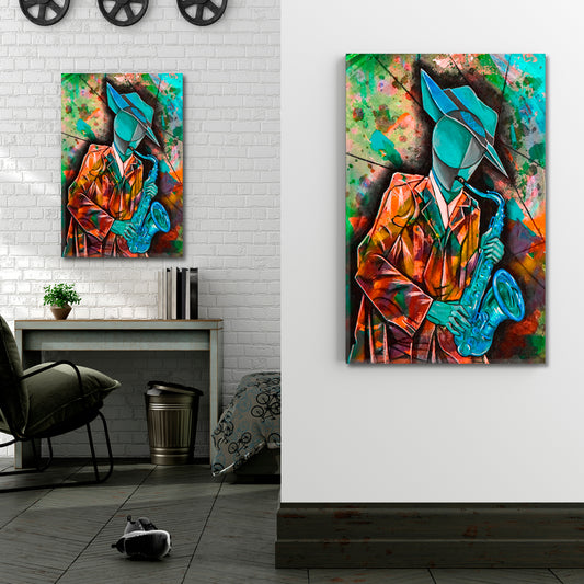 JAZZ MAN Saxophone Cubist Surrealism Modern Abstract Painting Cubist Trendy Large Art Print Artesty