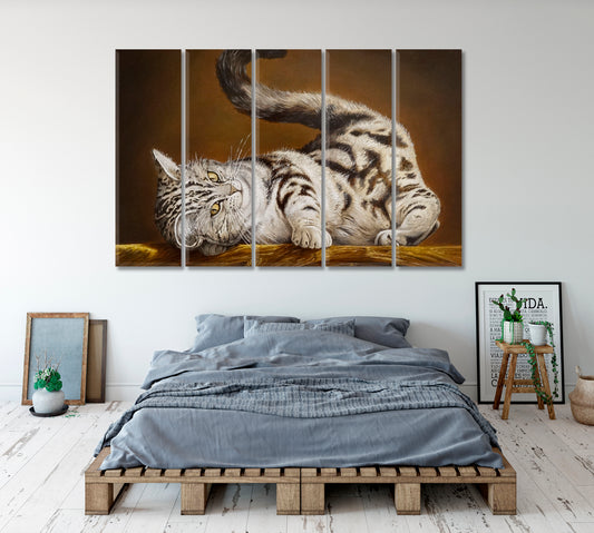 ADORABLE Cute Striped Cat Hot Look Whimsical Animals Fine Art Animals Canvas Print Artesty 5 panels 36" x 24"