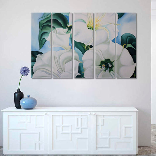 LILY BEAUTY IN DETAILS White Trumpet Lily Flower Floral & Botanical Split Art Artesty 5 panels 36" x 24"