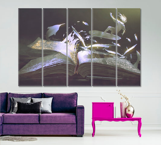 Open Magic Book And Surfer Abstract Painting Contemporary Art Artesty 5 panels 36" x 24"