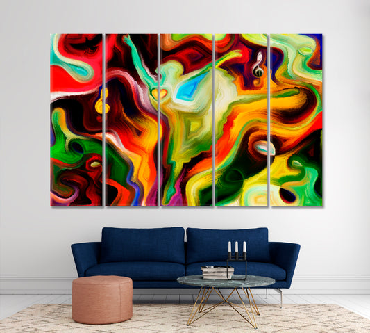 Music Ballet In Vibrant Abstract Shapes Abstract Art Print Artesty 5 panels 36" x 24"