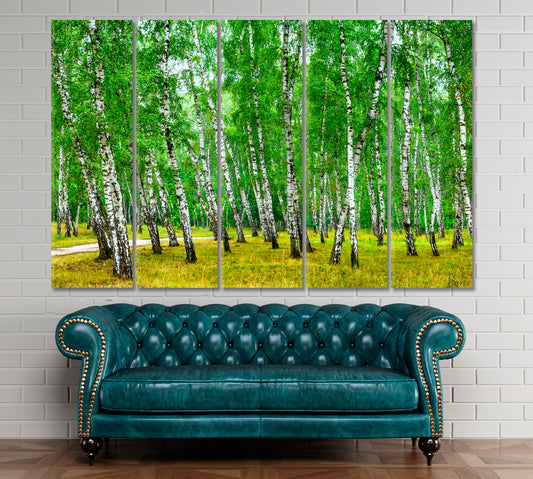 Birch Grove Sunny Summer Day Panorama Nature Wall Canvas Print Artesty