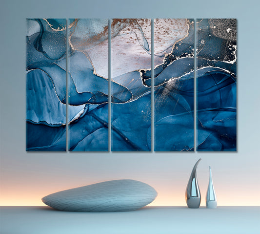 Alcohol Ink Abstract Blue Marble Pattern Modern Fluid Art Fluid Art, Oriental Marbling Canvas Print Artesty 5 panels 36" x 24"