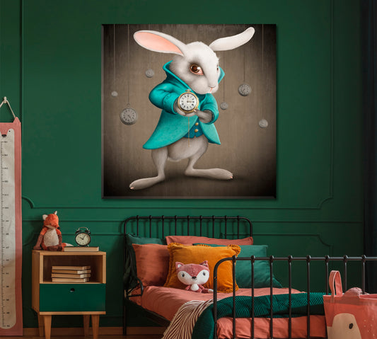 Alice's Adventures in Wonderland White Rabbit Clock KIDS ROOM FANTASY | S Kids Room Canvas Art Print Artesty