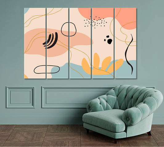 BOHO Abstract Minimal Lines Pastel Terracotta Earth Tones Aesthetic Style Abstract Art Print Artesty 5 panels 36" x 24"