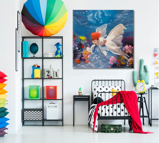 SEA LIFE Red Riding Hood Fish Sea Bottom Coral Formations | Square Nautical, Sea Life Pattern Art Artesty